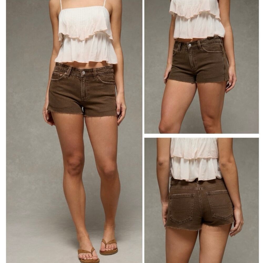 American Eagle Low-Rise Perfect Shortie Cut-off Shorts Brown - Size 18
